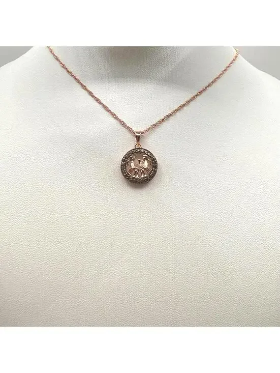 1K Rose Gold Gemini Zodiac Champagne Diamond Necklace – 18" Singapore Chain - Picture 4 of 6